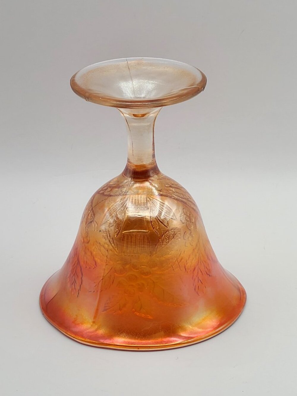 Fenton Antique Peacock Urn Compote Marigold Carnival Glass 5.5" - Picture 7 of 11